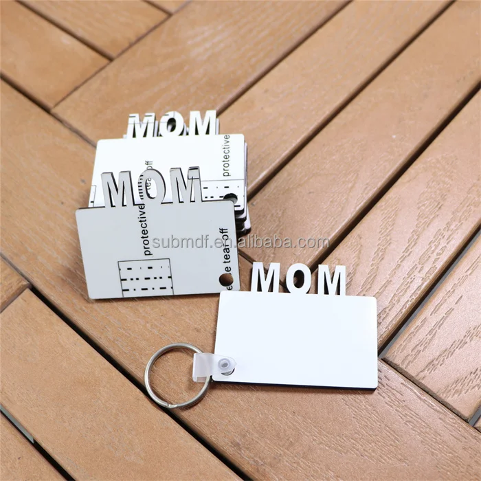 Memorial MOM DIY Gift Keychain White Sublimation Wood Blanks for Key Ring Holder Custom Printing Photo Key Chain