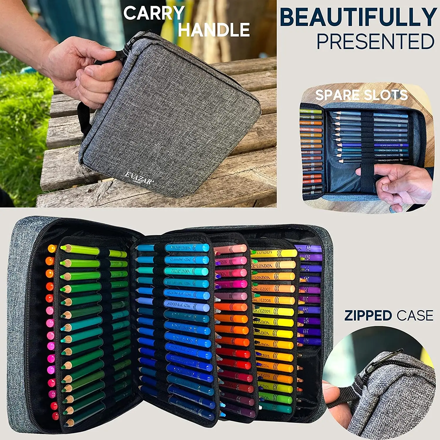 EVAZAR London Colored Pencils 130 colors Coloring Pencil Set in portable case for artist drawing