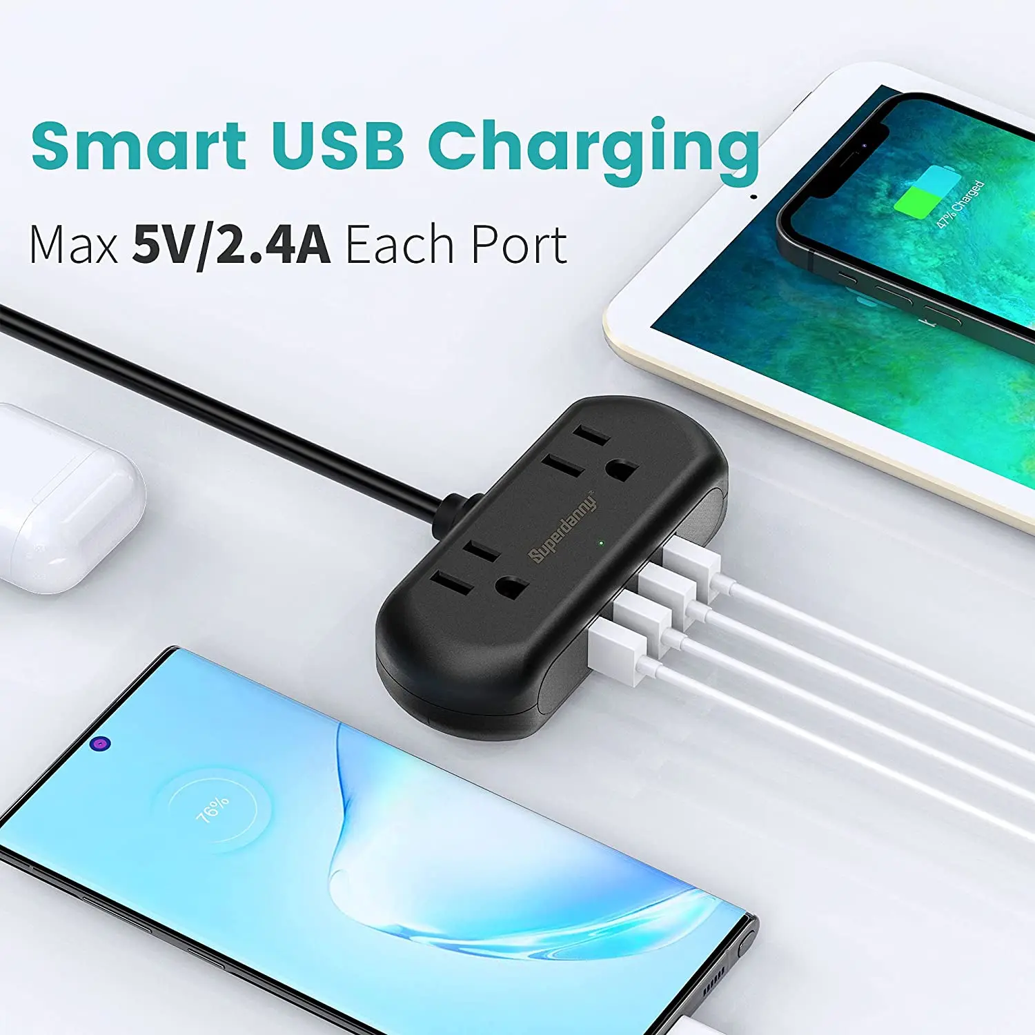 SUPERDANNY Mini Surge Protector power strip USB ports AC socket outlet surge protector extension socket