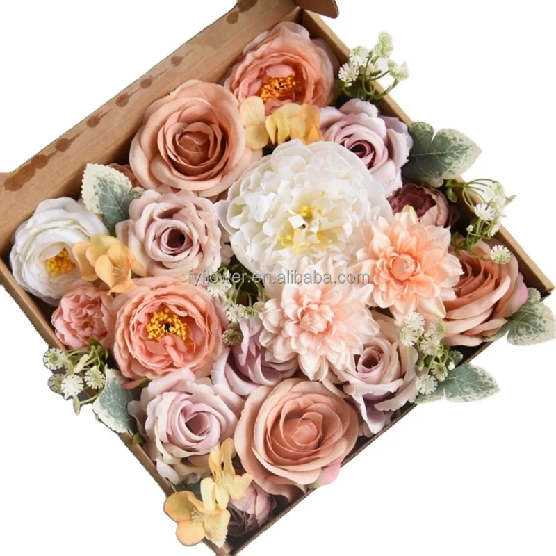 Hunan Zhangjiajie Fuyuan Yiwu silk rose peony flower box wedding bouquet flower wall for table centerpiece wedding decor