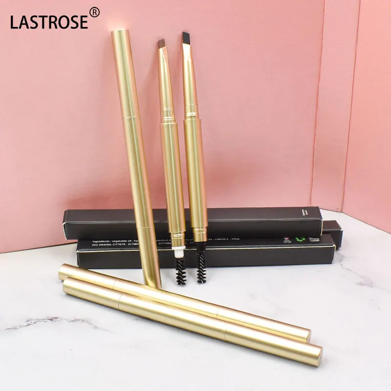 Gold Triangle Double Sided Eye Brow Pencil With Brush Private Label Eyebrow Pencil Gold Color Brown Eye Brow Pencil