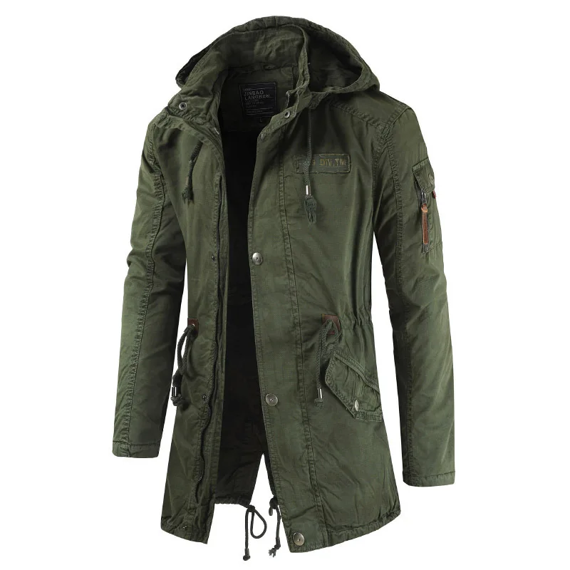 Winter Mens Windproof Mid-length Hoody Trench Jackets Hooded Trench Jacket Coat