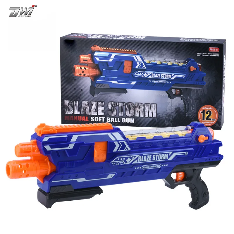 Popular soft bullet gun for kids round ball shooting game hand operated powder gun with 12 bullets