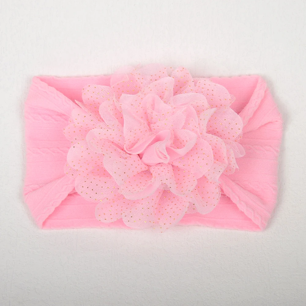 China factory wholesale Baby Nylon Headband Flower Top Knot Hairbands Soft Newborn Fabric Hair Bands