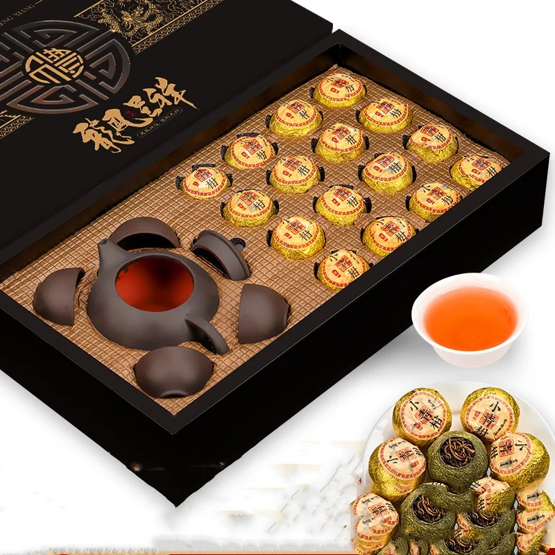 Zongxinhui small green orange Puer tea gift box with Yunnan palace Puer tea supporting tea set wholesale 160g
