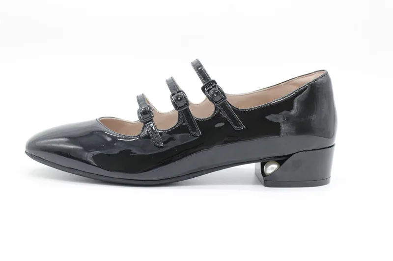 Flats Three Buckle Patent Leather Mary Jane Dress Shoes Velvet Women Wholesale