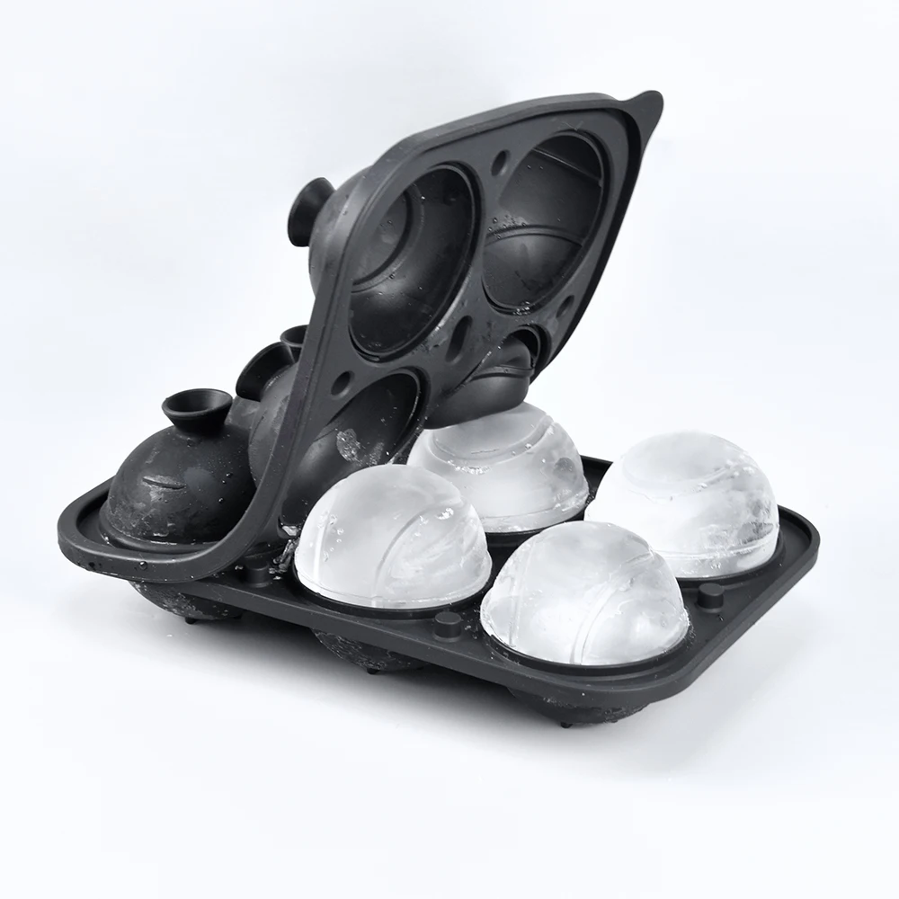 Premium 3D Tennis Balls Ice Cube Tray Perfect Spheres for Whiskey 6 Cavity Silicone Large Ice Ball Mold with Lid