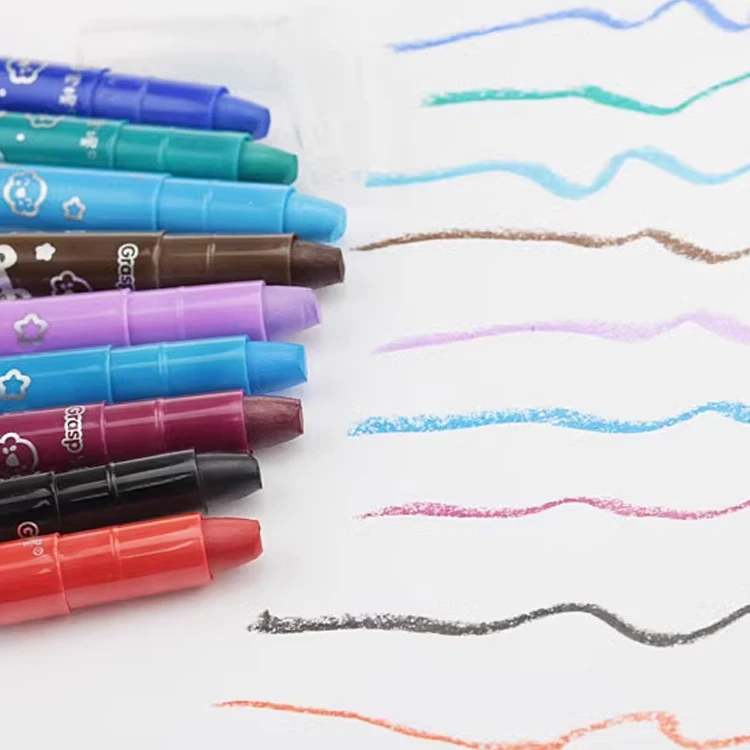 kids art drawing stationery supplies 12 colors wax crayons customizable twistable silky crayon with pvc box package