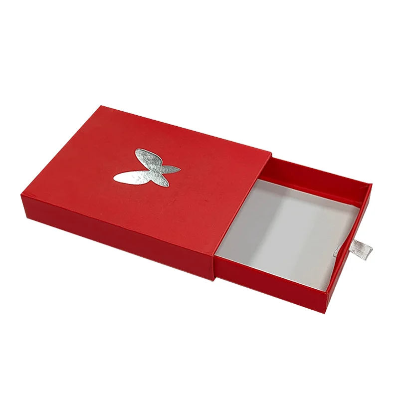 Luxury Book Shaped Red Velvet Rigid Cardboard Slider Drawer Gift Box Necklace Earring Bracelet Ring Jewelry Box
