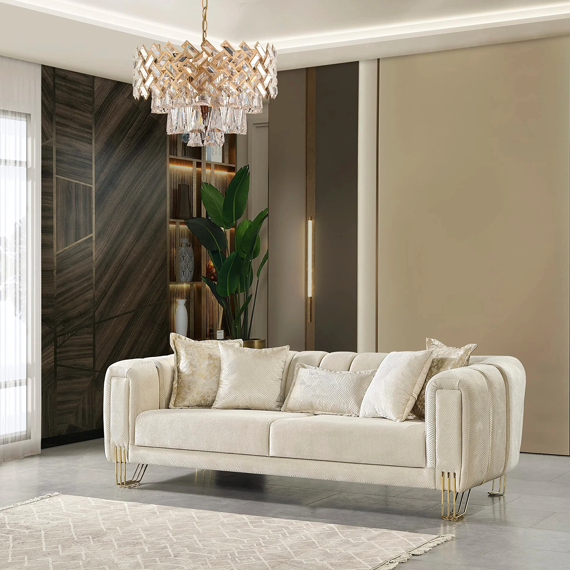 Customized Contemporary White Ivory Loveseat Fabric Velvet Leather Living Room Sofa Set Couch