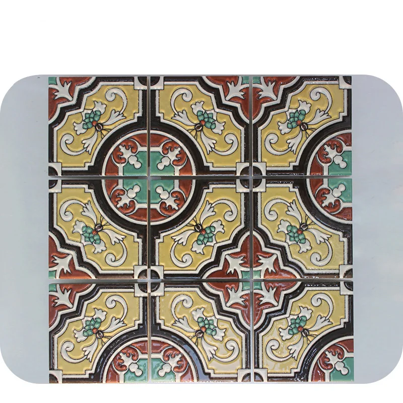 China Wholesale Yellow And Red Porcelain Flower Pattern Ceramic Tile