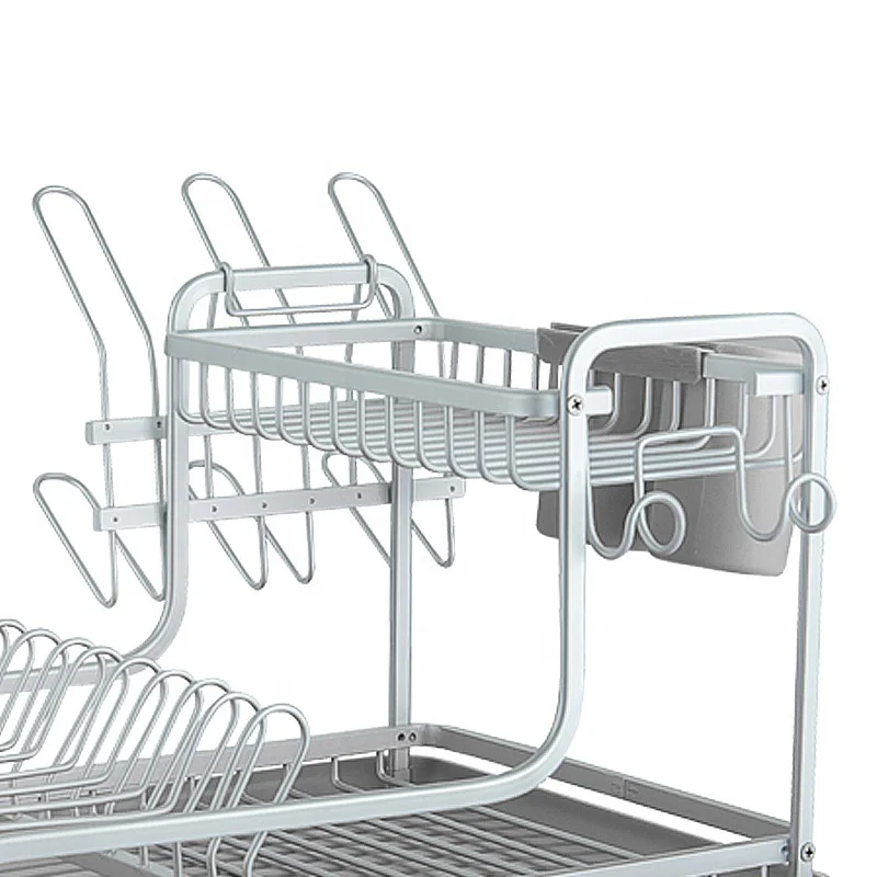 2 tier cabinet capacity storage and simple human kitchen dish drainer dish drying rack aluminium with cutlery cup