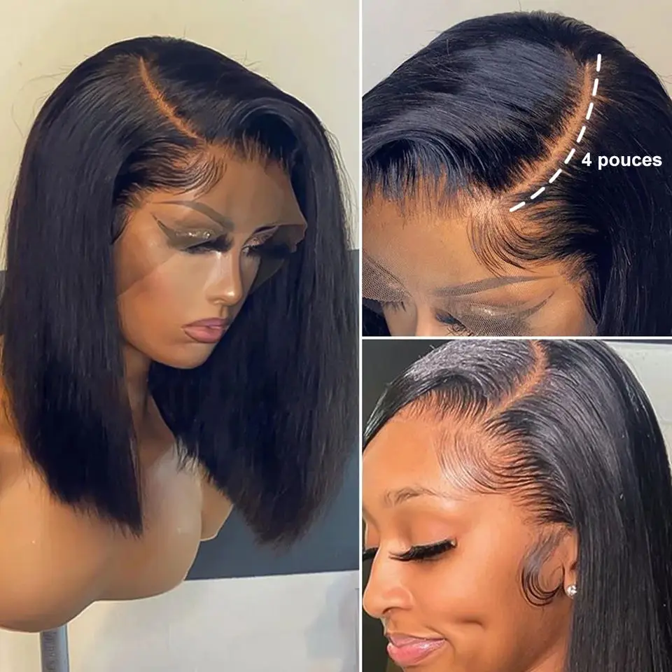 Short Bob Lace Front Wig Human Hair,new Arrival Middle Part 8 Inch Remy Hair,wigs for Black Women wearing Silky Straight Weave