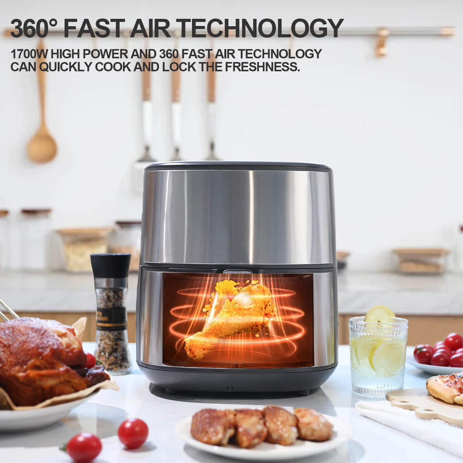 Low fat Non stick and easy to clean Accurate temperature control Transparent Oil free Airfryer fryer air