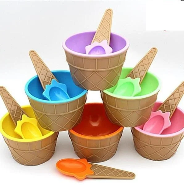 Food grade Ice cream bowl set Children Plastic Ice Cream Small Bowl Set With Spoon Summer Cute Dessert kids baby tools