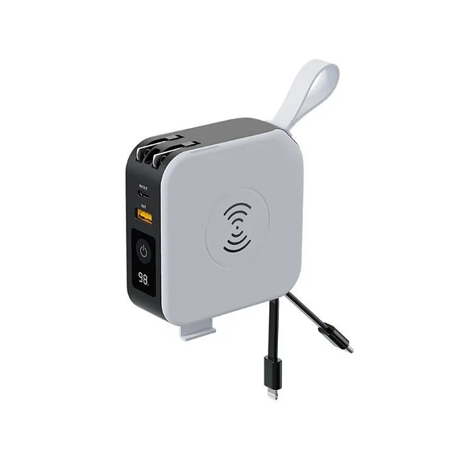 Trending products 2023 new arrivals powerpack universal 5 in 1 wireless charger PD 20W travel charger power bank with cables