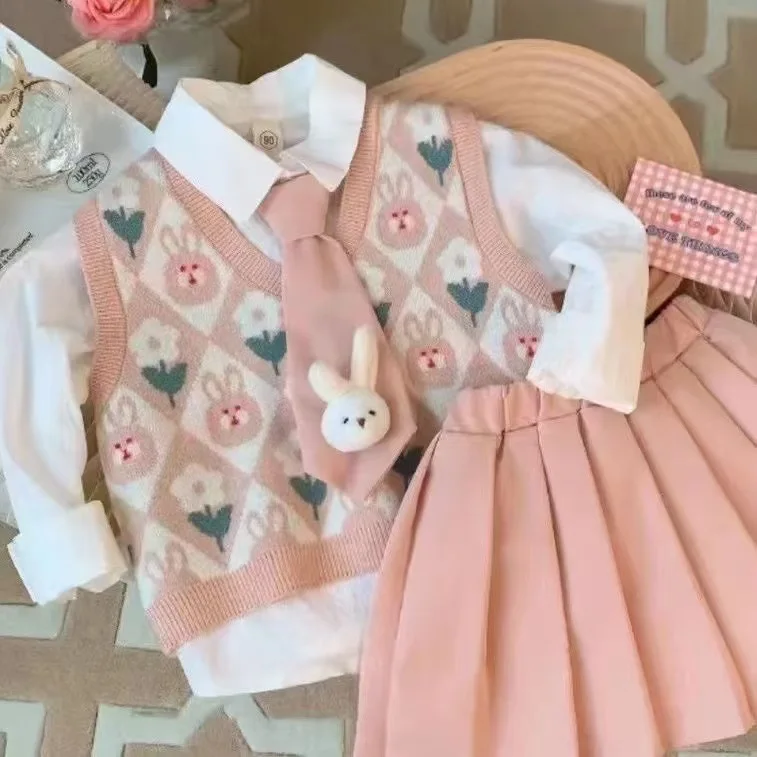 Shuoyang Pink outfit for cute girls in spring 2024 Daily clothing suitable for cute girls aged 5-15 china kids clothing