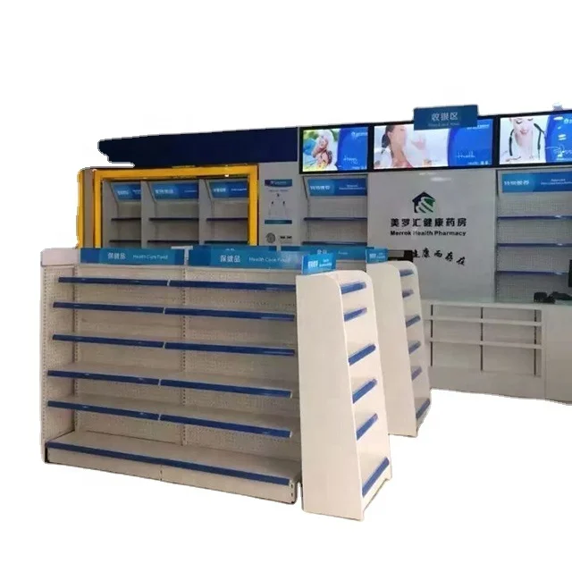 Modern Steel Medicine Rack Pharmacy Shelves for Pharmacy Shop Interior Design
