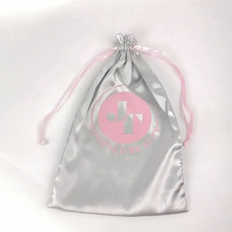 Wholesale price silky satin custom logo drawstring bag for bundles