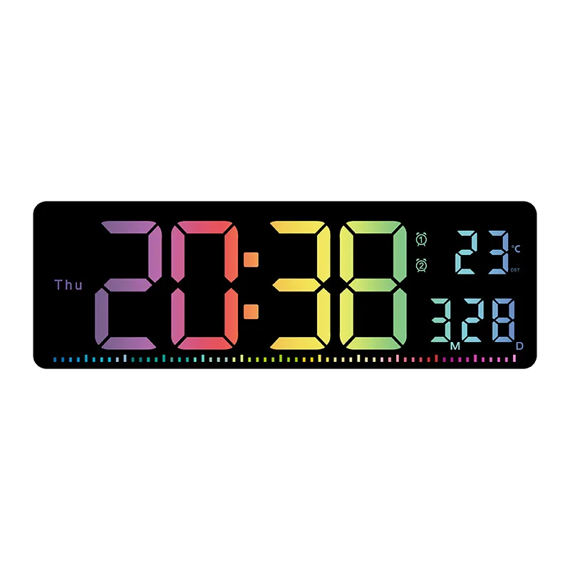 Home Wall Decoration Colorful Digital Electronic Wall Clock with Temperature Week Display Countdown Function LED Alarm Clock