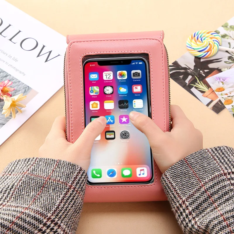 Small size Touch Screen Cell Phone Purse Crossbody Shoulder Strap Handbag leather wallet for women purse mobile phone bags
