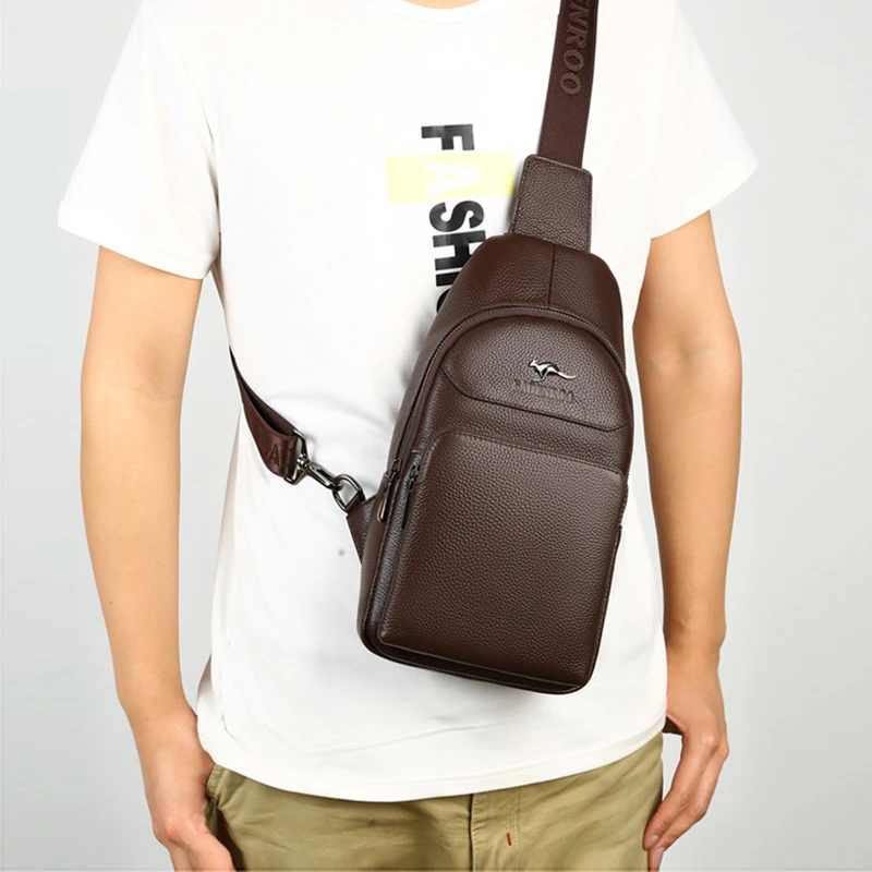 Custom Logo Men Shoulder Bags Crossbody Anti-theft Chest Bag Genuine Cow Leather Messengers Bag