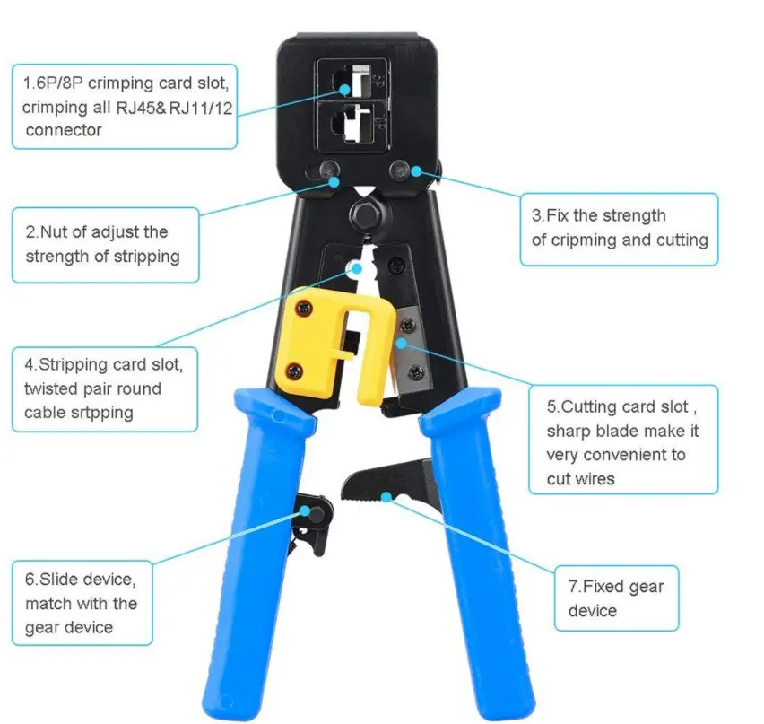 Ethernet 6P 8P Cat5e Cat6 Network Cable Hand Cutter Crimper Pass Through RJ45 pliers Pass Through Crimping Tool