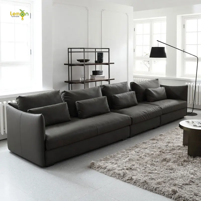 Old fashion italy design living room couch channel leather sectional sofa set for villa loft