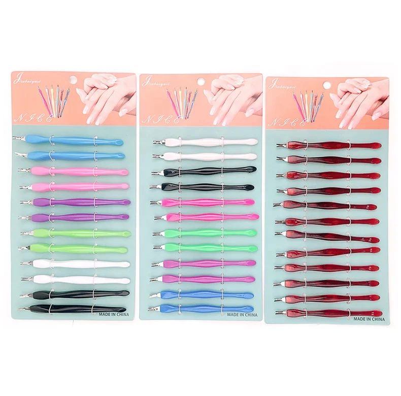 Nail Tool 12 PC SET Paper Card Packs Plastic Handle Cuticle Remove Nail Cuticle Pusher