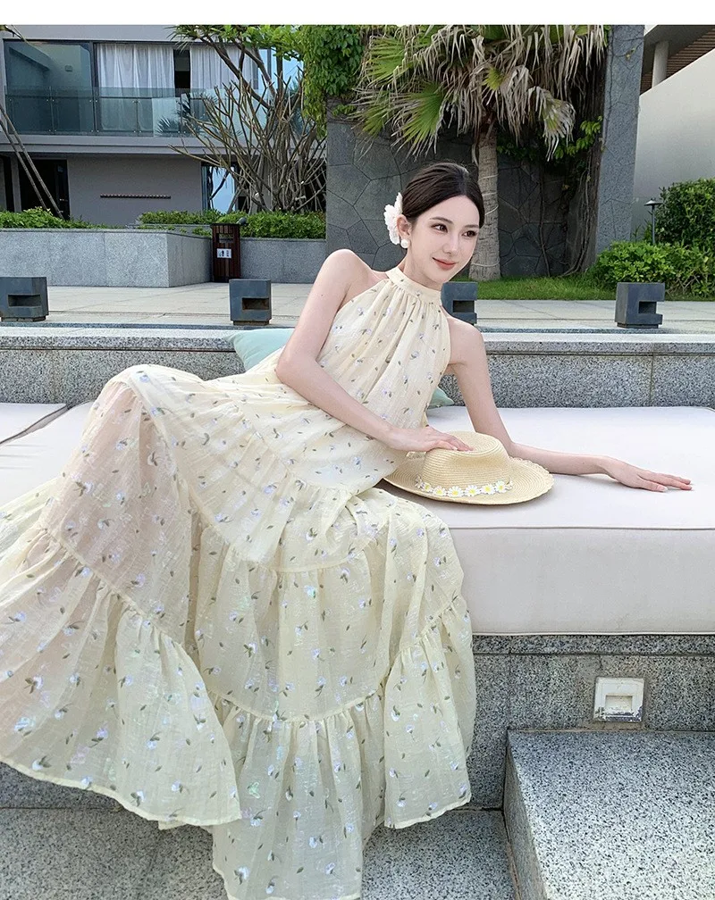 Japan Korean Casual Dresses for women Flower Flowery Holiday Beachwear Vocation Clothes Beach Wear Dress