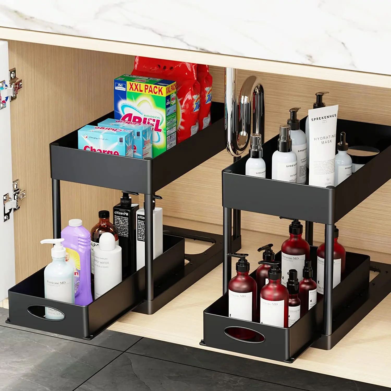 Kitchen Two-Layer Black Shelf Telescopic Sink Shelves Storage Rack