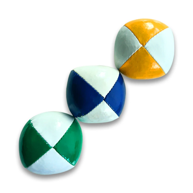Custom Logo 55mm PU Leather Contact Stage Juggling Balls 4-Panel Printed Plastic Pellets or Birdseed Filled Promotional Toy