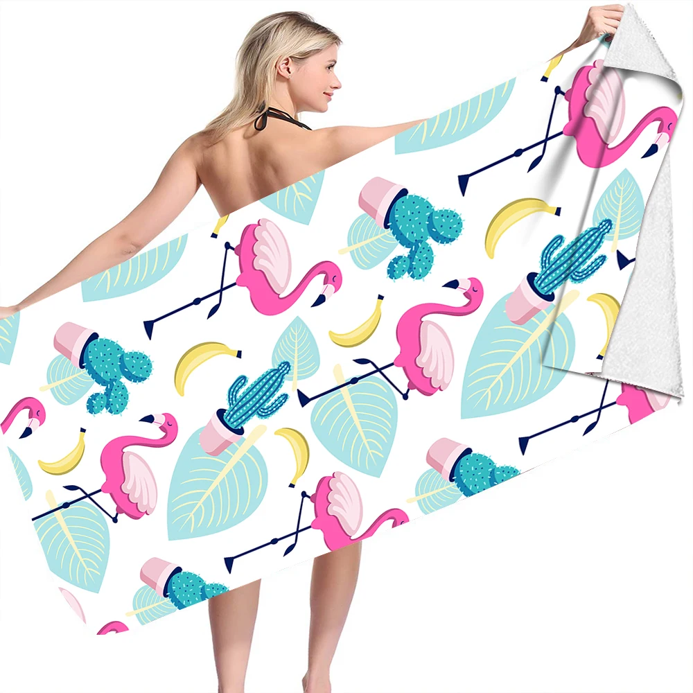 Funny Organic Microfiber Imprint Beach Towel Flamingo Luxury Multi Functional Foldable For Yoga Mat Beach Towel