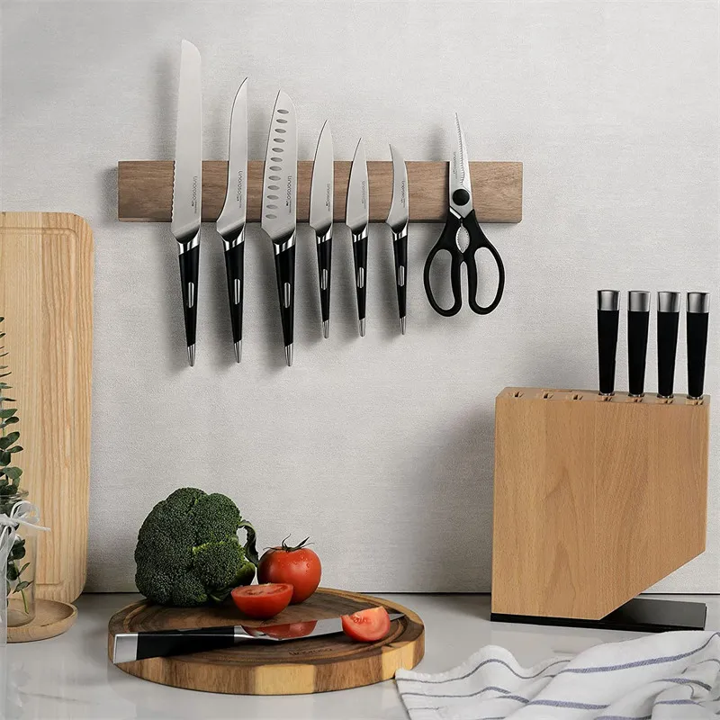 16.5' Magnetic Knife Holder for Wall, Powerful Acacia Wood Magnet Strip Rack for Kitchen Knives & Tools