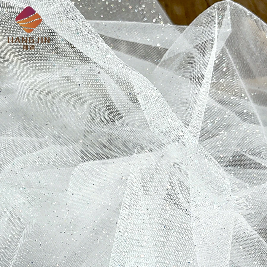 Shiny White Sequin Crystal Powder Sheer Tulle Fabric With Sparkle Glitter Metallic Ivory Shimmer Mesh Fabric For Costume Dresses