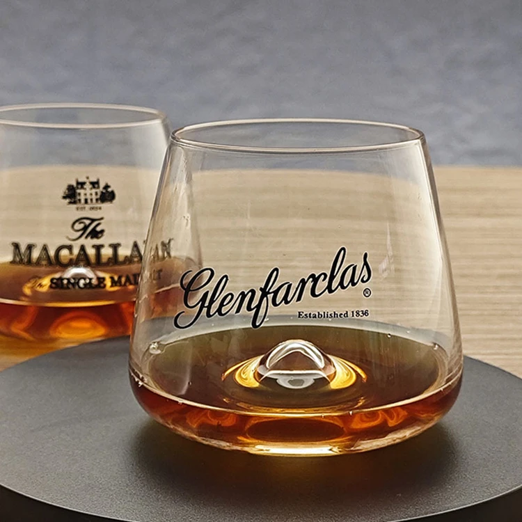 Wholesale Clear Whisky Glasses 10 Oz Printed Logo Whiskey Glass With Concave Bottom For Drinking
