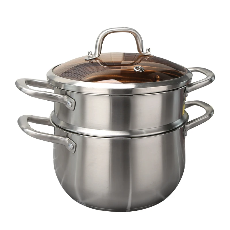 2022 Cookware Sets Kitchen Large Volume Stainless Steel Soup Pot& Stock Pots with Steamer 3 Pcs Set