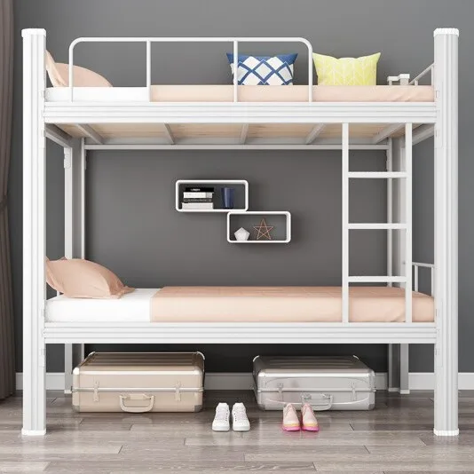 Cheap students double bed metal heavy duty iron bunk beds adult twin bed with storage cama de beliche de metallic