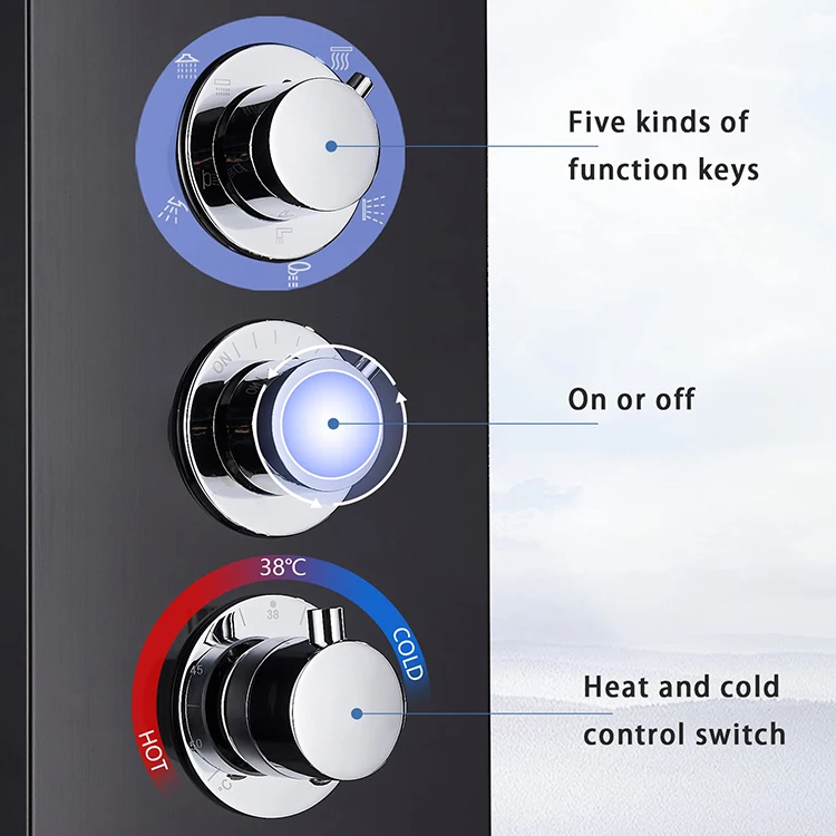 Wall Mount Bathroom Rain Head Shower Column Panel Faucet Tap Thermostatic Digital Display Mixer Shower Set