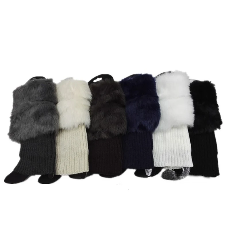 
Women Faux Fur Trim Boot Cuff Winter Knitted Furry Top Cover Short Leg Warmers Girls Boot Socks Topper 