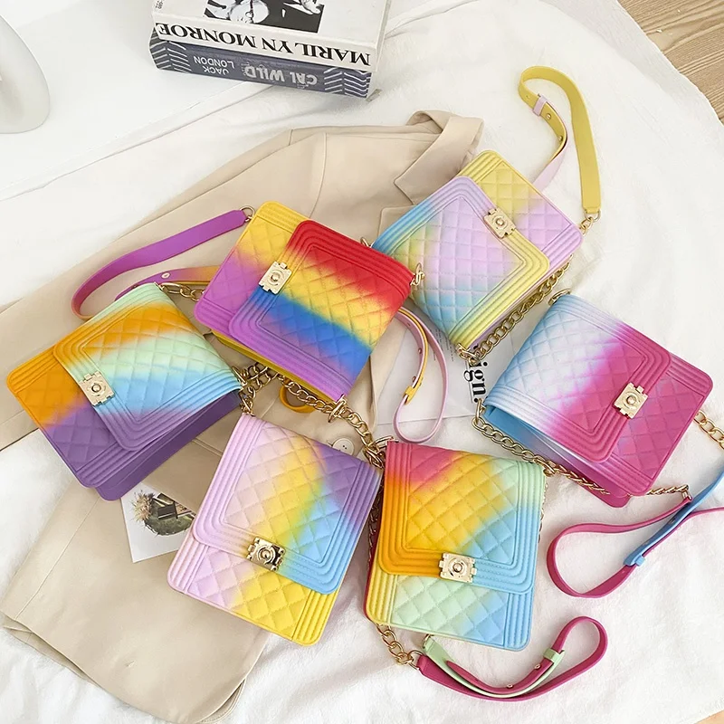 2021 Trendy Girls Crossbody Chain Multi Colors Jelly Shoulder Hand Bags Women Handbags Ladies Purse