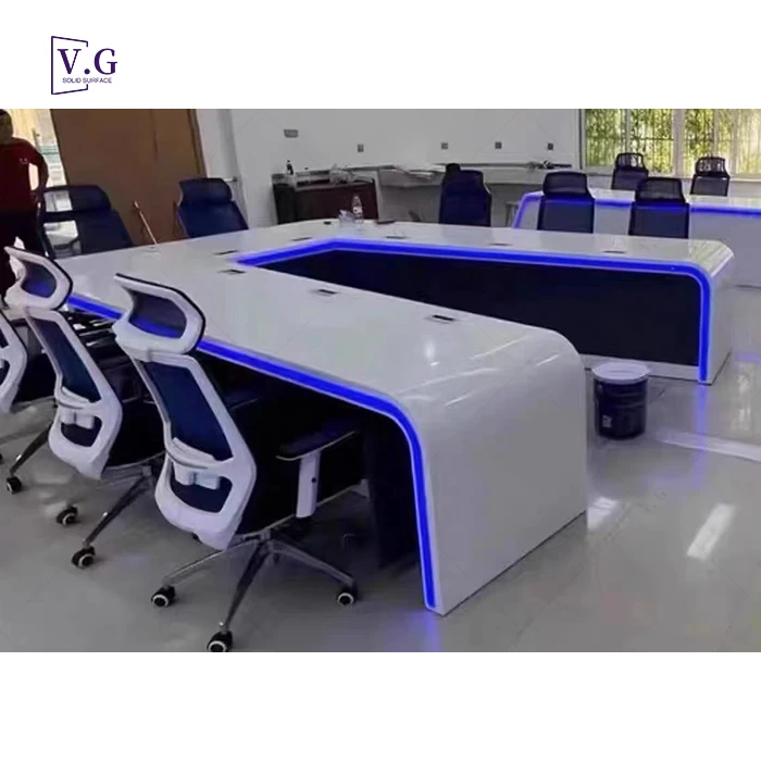 Модный светодиодный Конференц-стол сделанный на заказ U-образной формы большой стол для конференц-зала 16 человек