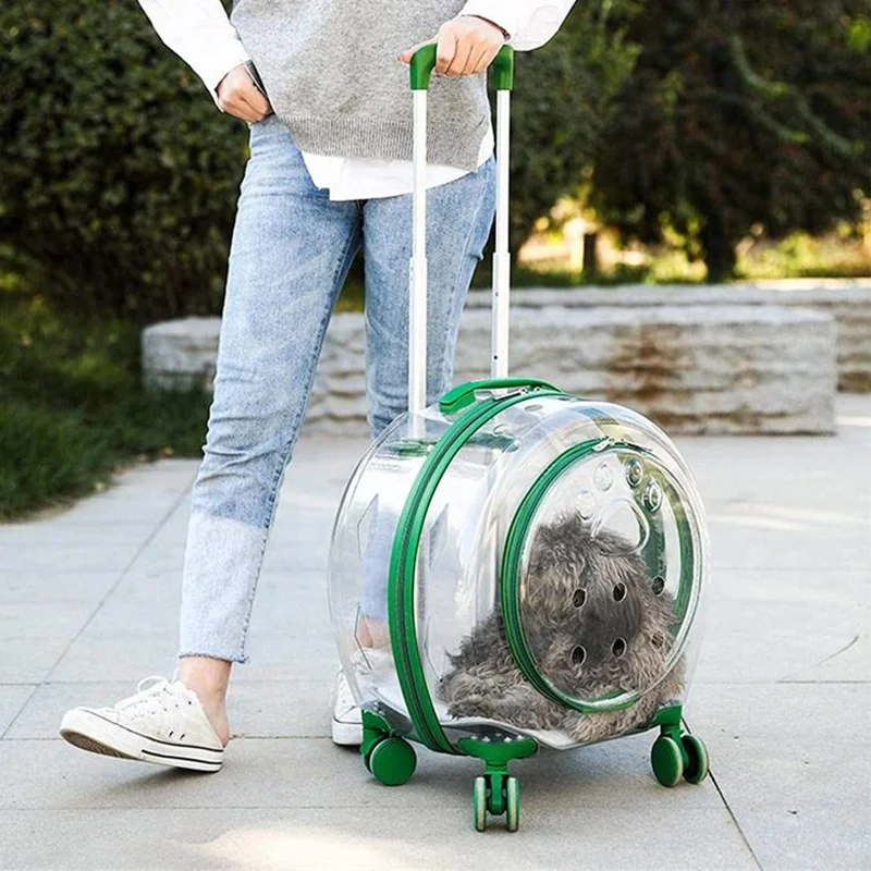 2024 New Transparent Capsule Pet bag carrier luggage case transparent trolley case with trolley wheels