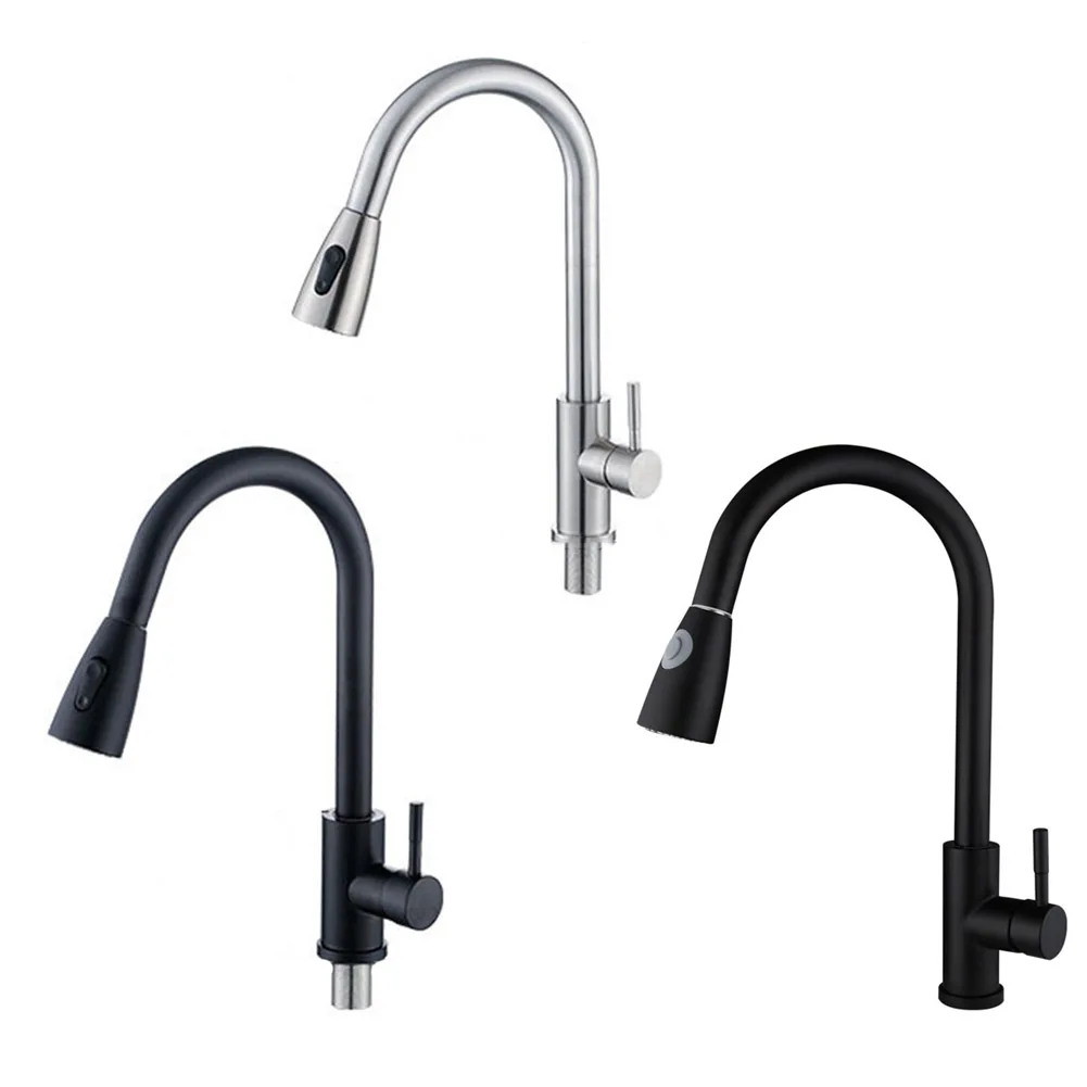 Matte Black Brass Kitchen Faucet Golden Mixer Tap Pull Out Deck Mounted Bathroom Sink Faucet Hot Cold Water Mixers Stream Spray