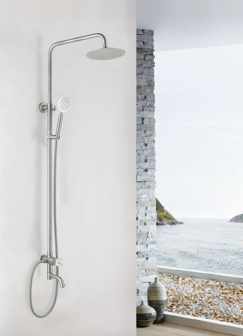 SUS304 Cold Water Shower System Shower Faucets Sets Complete with 3-way Shower Valve and Trim Kit Brushed Stainless Steel Modern