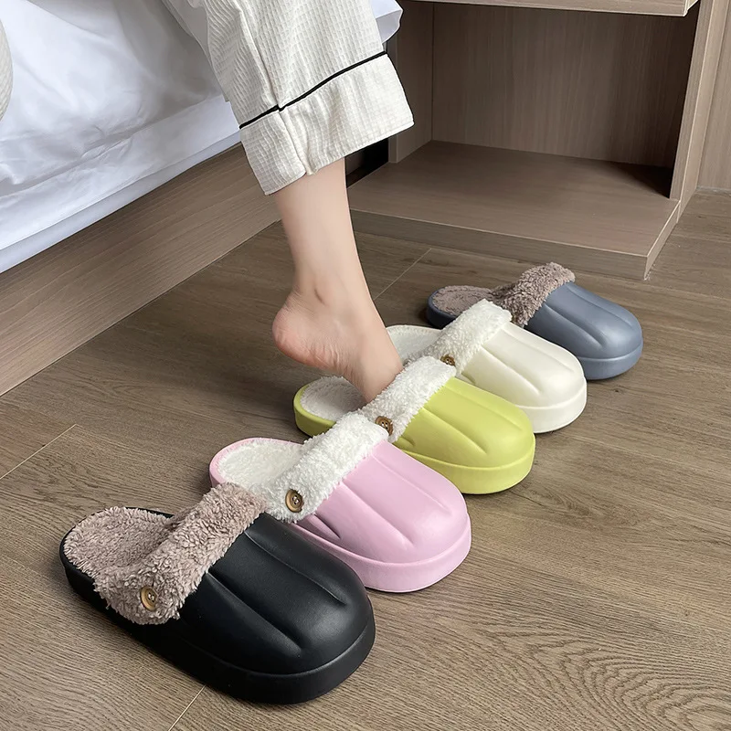 Top Selling Fashion Waterproof Winter Warm Fur Slippers Soft EVA Outsole Toe Women Men Light Weight Spring Autumn Outdoor Use