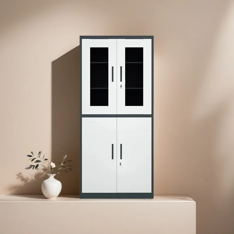 Офисная мебель передвижные стальные плоские шкафы вертикальный металлический шкаф с 2 поворотными стеклянными дверными