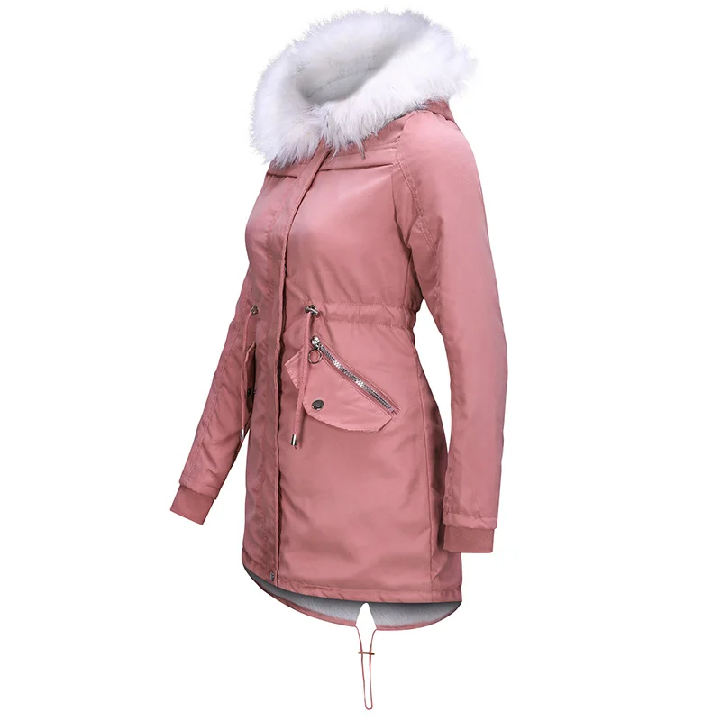 
2019 New Arrivals Wholesale Fashion Womens Winter Long Coats Faux Fur Lining Outwear Jacket with Hood 