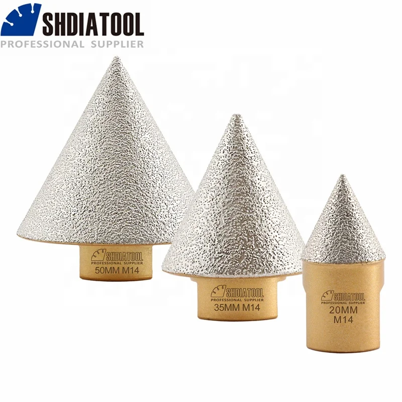 SHDIATOOL 20/35/50mm Vacuum Brazed Golden Diamond Beveling Chamfer Hole Trimming Milling Bits for Hole Enlarging With M14 Thread