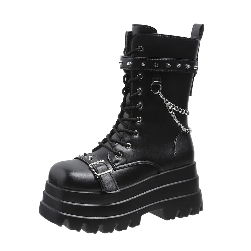 women goth boots women goth Custom Logo Goth Style Fashion Platform Boots Women Metal Buckle Shoes Ladies Designer Boots